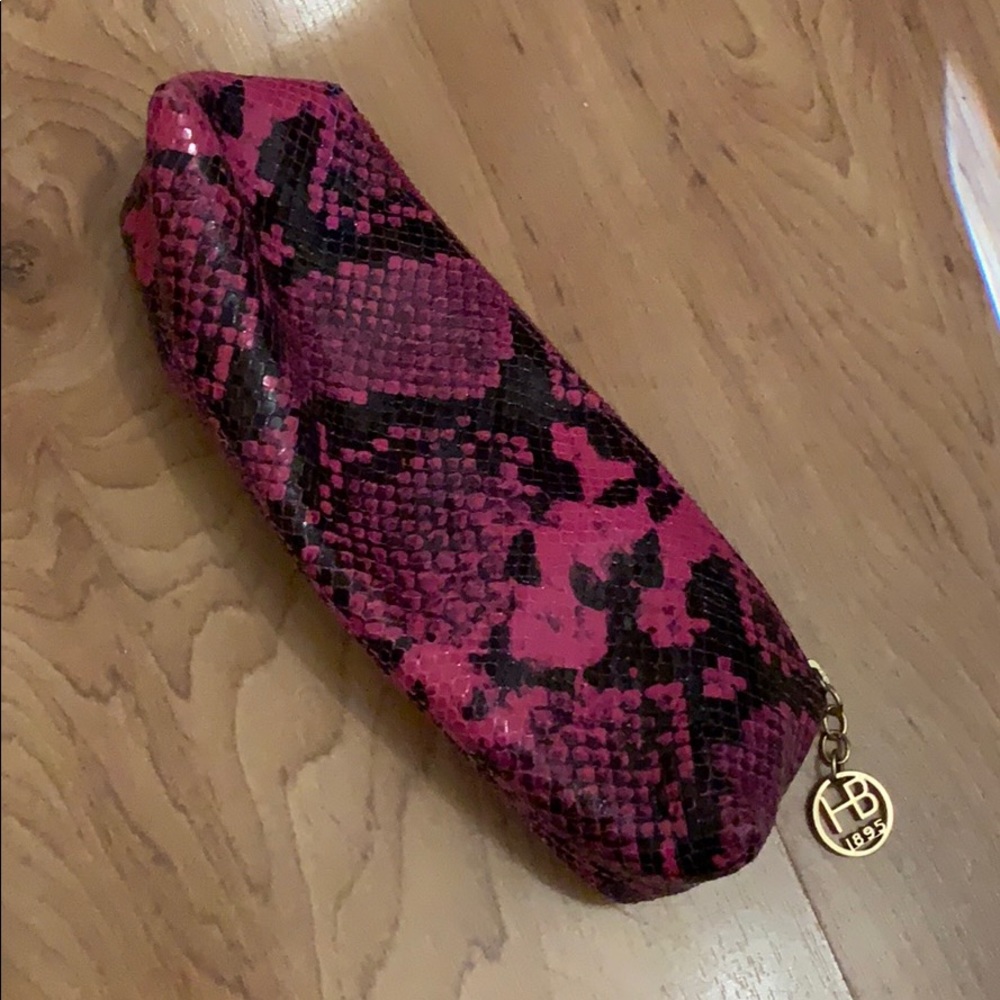 Henri Bendel hot pink snakeskin tube wallet
